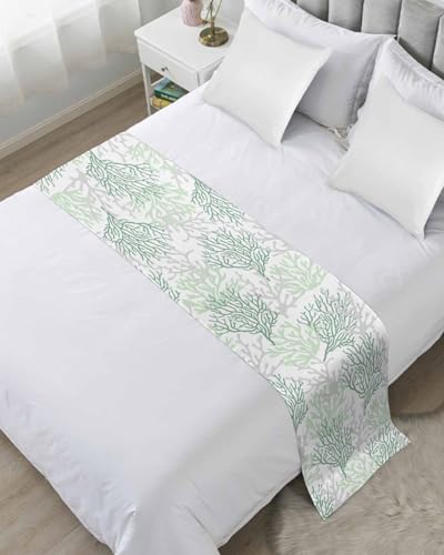 DecorLovee Sage Green Coral Coastal Bed Runners for Queen Size Bed, Summer Beach Decorative Bed Throws for Foot of Bed, Sea Nautical Bed Runner Sofa Throw Bedding Scarf Protector Slipcover for Bedroom - color: Sage Green Coral, size: 83"x20" for Queen Bed