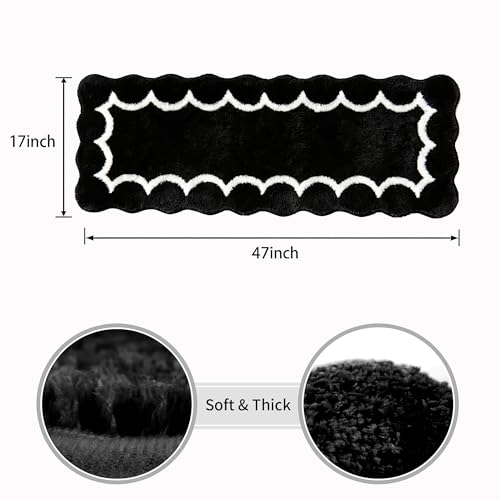 Scalloped Black Bathroom Rugs Runner,Non Slip Absorbent 17"x47" - color: Black2, size: 2' x 4'11" (Rectangular)