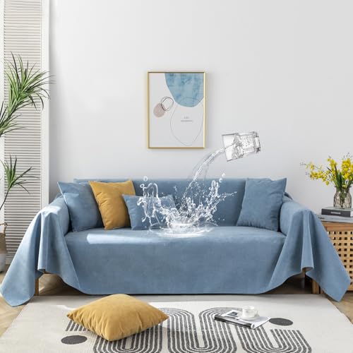 STACYPIK Waterproof Blue Couch Cover for Pets, Anti-Cat Scratch Sofa Covers - color: A-waterproof-sky Blue, size: Medium-II Size(71" X102")