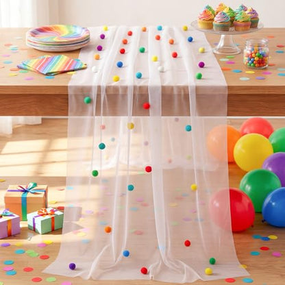 Moukeren 1 Pc 27.5 x 120 Inch Birthday Tulle Table Runner, Rainbow Colors - color: Rainbow Colors