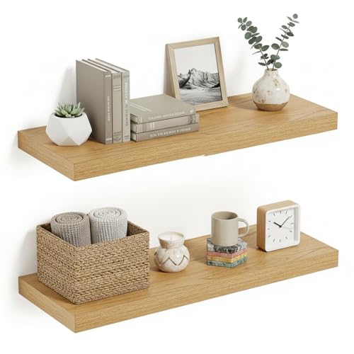 Vivelove Deep Floating Shelves for Wall 24 inches Long Set of 2, Oak - color: Oak, size: 24”wx9.1”dx1.6”h