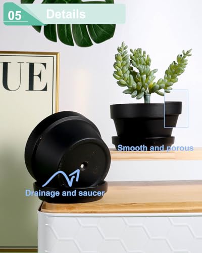 vensovo 3.7 Inch Black Terracotta Succulent Pots with Saucers, 6 Pack - color: Black, size: 3.7 Inch