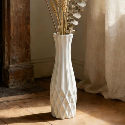 White Tall Ceramic Floor Vase, 17.7 Inch, Flared Geometric Design - color: Shape 2, size: 17.7 Inch