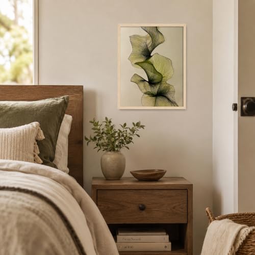 Framed Abstract Botanical Wall Art, Green Leaf Canvas Print,Wood Frame - color: KJSM-08 Framed, size: 20"L x 16"W