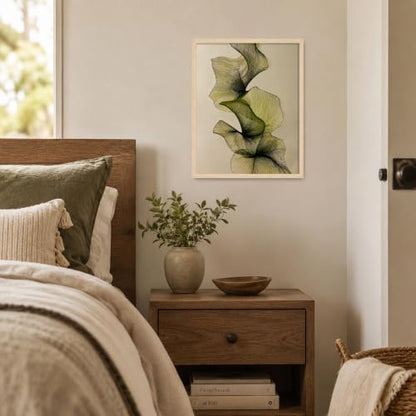 Framed Abstract Botanical Wall Art, Green Leaf Canvas Print,Wood Frame - color: KJSM-08 Framed, size: 20"L x 16"W