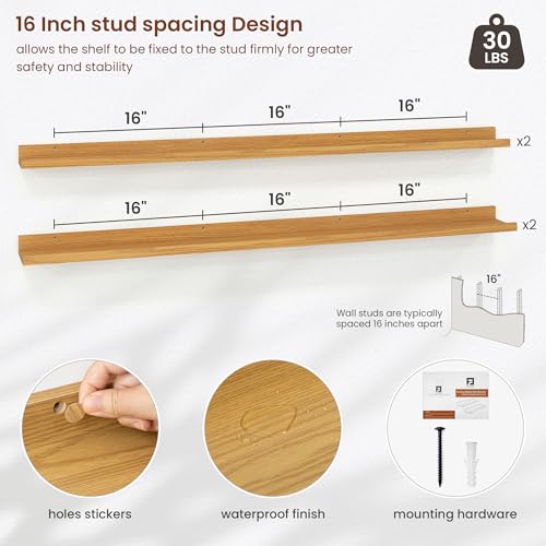 Axeman Picture Ledge Shelf, 55 Inch Oak Floating Shelves Set of 4 - color: Oak, size: 55 Inch