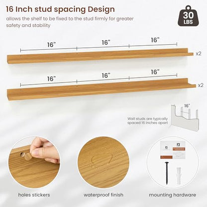 Axeman Picture Ledge Shelf, 55 Inch Oak Floating Shelves Set of 4 - color: Oak, size: 55 Inch