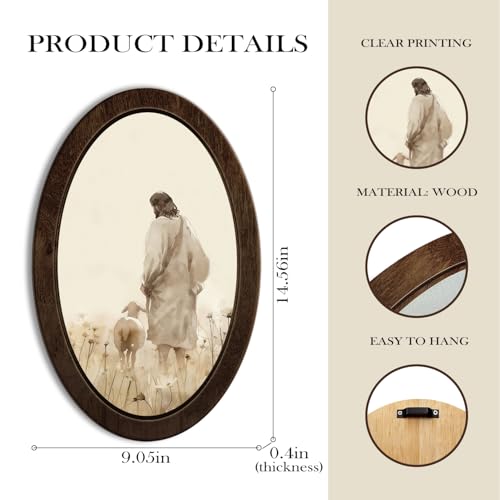 YZSLA Christian Wall Art Decor, Jesus and Lamb Rustic Framed Oval Wall Art - color: Jesus-4