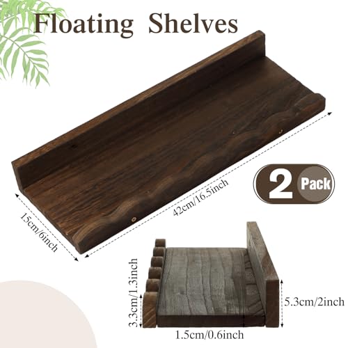 Suzile 2 Pcs Scalloped Floating Wall Shelves,16.5",Dark Brown - color: Carbonized Brown, size: 16.5"