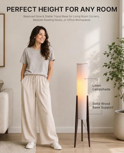 48.8" Walnut Wood Tripod Floor Lamp, Vintage Style Column Floor Lamps - size: Walnut