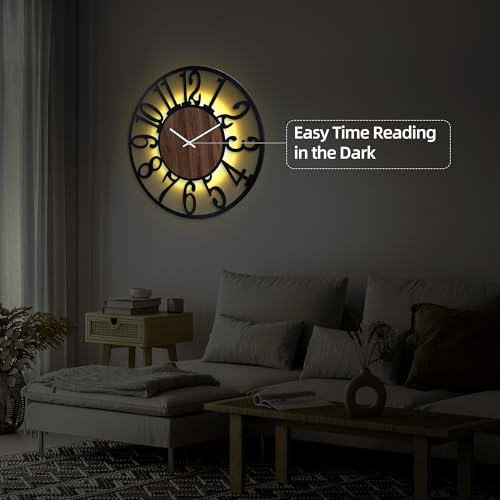 32" Silent Large Wall Clock – Glow Night Light, Battery Operated - color: Black Walnut - Arabic Numerals, size: 32 inch