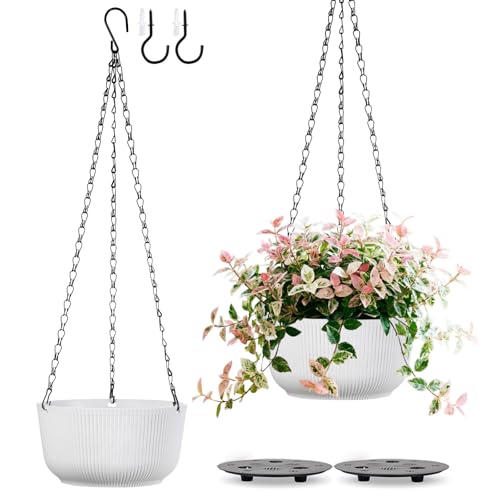8 Inch White Hanging Planters for Outdoor Indoor Plants - Set of 2 - color: White, size: 8 Inch