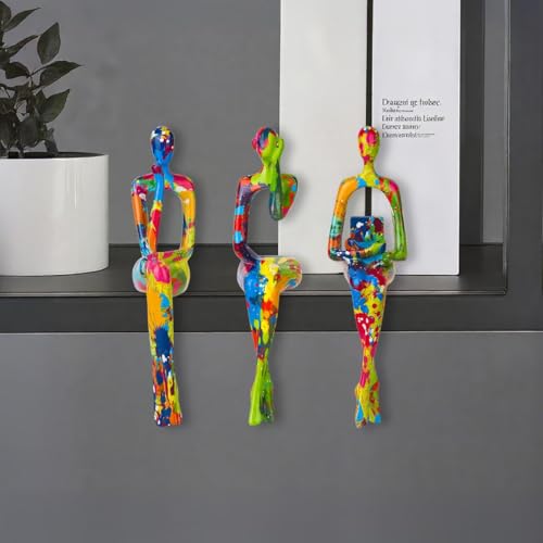 3Pcs Abstract Graffiti Art Thinker Statue, Reading Women Sculptures - color: Graffiti a