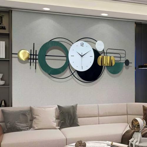 59"Oversized Wall Clock for Living Room,Large Modern Metal Wall Art - color: Green and Black