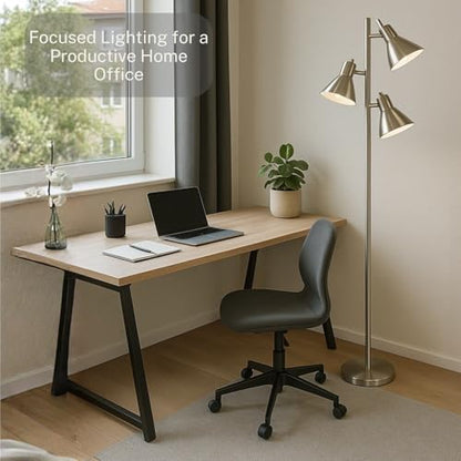LIGHTACCENTS Tree Floor Lamp, Brushed Nickel - Modern Pole Lamp with 3 Adjustable Reading Lights - 64 inch Stand Lamp for Living Room, Bedroom, Dorm Room - color: Brushed Nickel