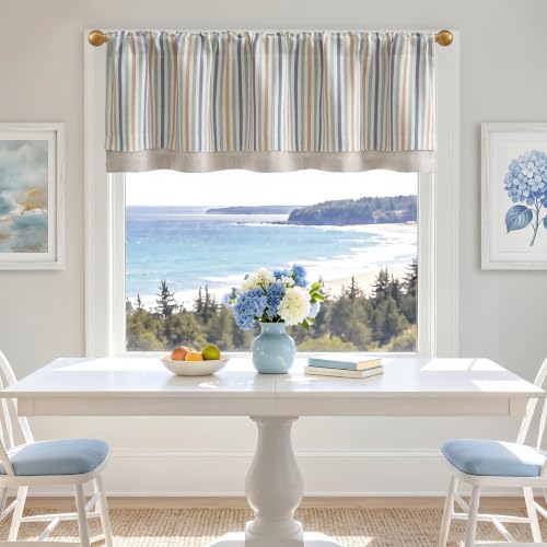 jinchan Stripe Linen Kitchen Valance Curtain, 50x16, 1 Panel, Multi Coastal - color: Striped | Multi Coastal, size: 50"W x 16"L (Pack of 1)