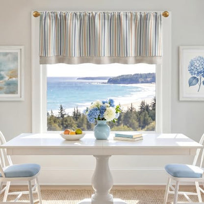jinchan Stripe Linen Kitchen Valance Curtain, 50x16, 1 Panel, Multi Coastal - color: Striped | Multi Coastal, size: 50"W x 16"L (Pack of 1)