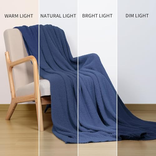 JOOJA Navy Blue Blanket Warm Queen Size Fuzzy Knitted Oversized Luxury Bed Blankets, Soft Lightweight Plush Blanket Queen Size for Cozy Nights (Navy Blue, 90x90) - color: Navy Blue, size: 90x90