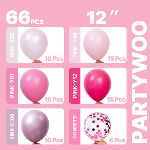 PartyWoo Hot Pink Balloons 66pcs 12 Inch Magenta Fuchsia Latex Balloons - color: Pink-3314