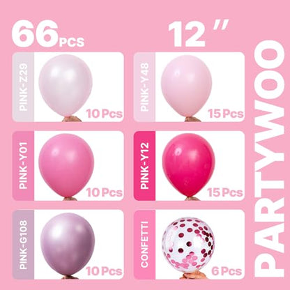 PartyWoo Hot Pink Balloons 66pcs 12 Inch Magenta Fuchsia Latex Balloons - color: Pink-3314