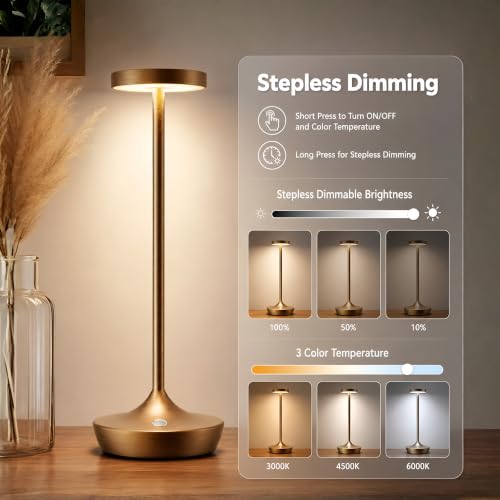Cordless LED Table Lamps, Rechargeable 6000mAh, 72H Runtime, Waterproof - color: Titanium
