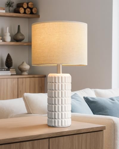 Seealle 23" Single Modern Ceramic Table Lamp, Nightstand Lamp, White - color: White