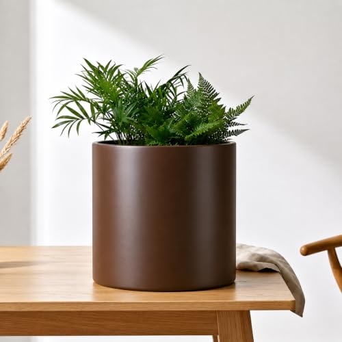 10 Inch Coffee Metal Plant Pot with Drainage Hole, Indoor Outdoor - color: 10 Inch Coffee