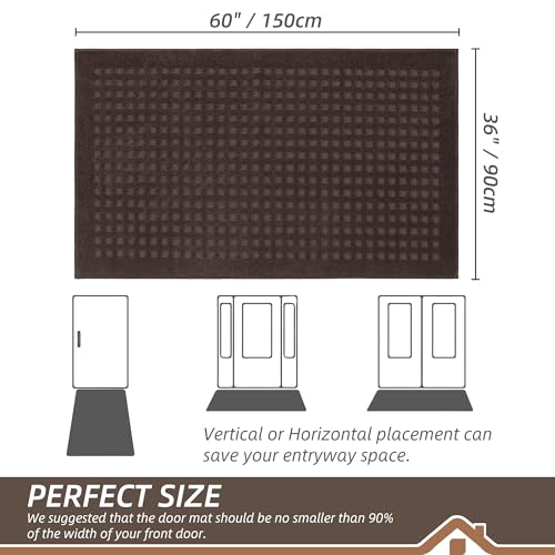 BEQHAUSE Dirt Trapper Door Mats 36"x60", Non Slip Washable, Dark Brown - color: Dark Brown, size: 36" X 60" (Rectangular)