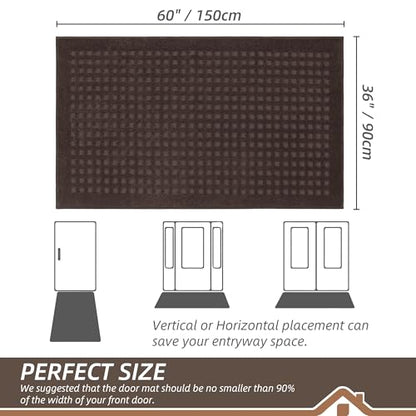 BEQHAUSE Dirt Trapper Door Mats 36"x60", Non Slip Washable, Dark Brown - color: Dark Brown, size: 36" X 60" (Rectangular)