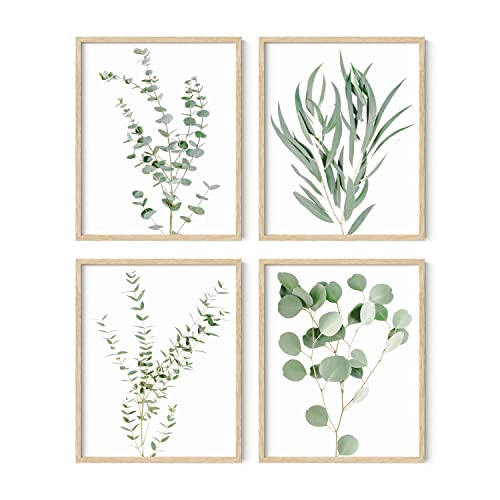 HAUS AND HUES Botanical Plant Wall Art Prints - Set of 4, Plant Wall Decor, Floral Kitchen, Flower Leaves Wall Art, Boho Eucalyptus Decor, Green Botanical Poster (8x10, Beige Frame) - color: Eucalyptus Leaves, size: 8x10, style: Beige Framed