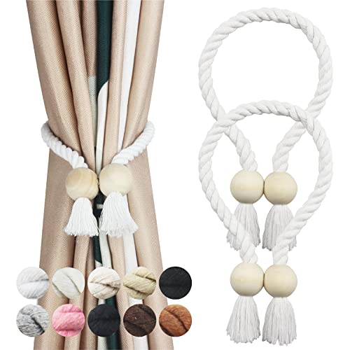 Magnetic Curtain Tiebacks Holdback Cotton Rope Tie Backs for Drapes Porlau - color: White, size: 2 Pack