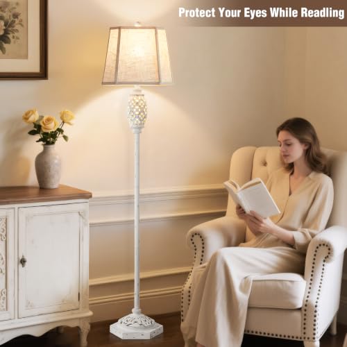 Luvkczc Rustic Floor Lamp with Floral Cutouts & Light,Resin Standing Lamp - color: Cream1