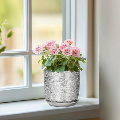 Ceramic Plant Pot 5 Inch, Indoor Planter with Drainage, Silver - color: Silver, size: 5.3 Inch