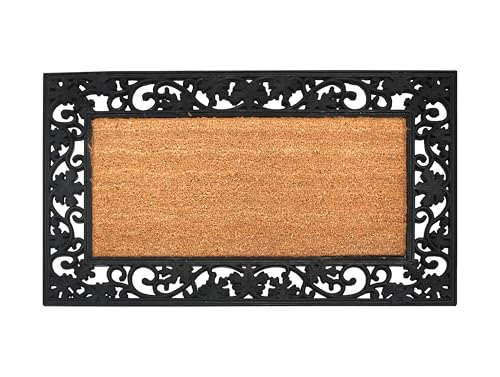A1HC Natural Coir and Rubber Door Mat, 23" x 38", Thick Durable Welcome Doormats for Indoor Outdoor Entrance, Heavy Duty, Thin Profile Door Mat, Easy to Clean, Long Lasting, Front Door Entry Doormat - color: Black Border Plain Coir, size: 1'11" x 3'2" (Re