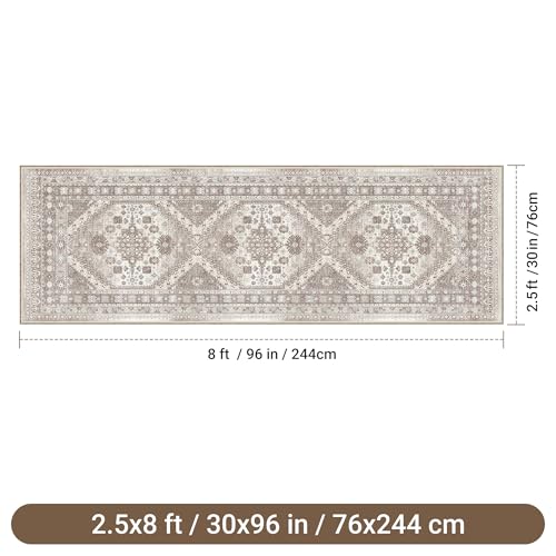 befbee 2'6"x8' Runner Rug for Hallway Washable Non Slip Kitchen Rug - color: Brown/Beige, size: 2'6" x 8' (Runner)