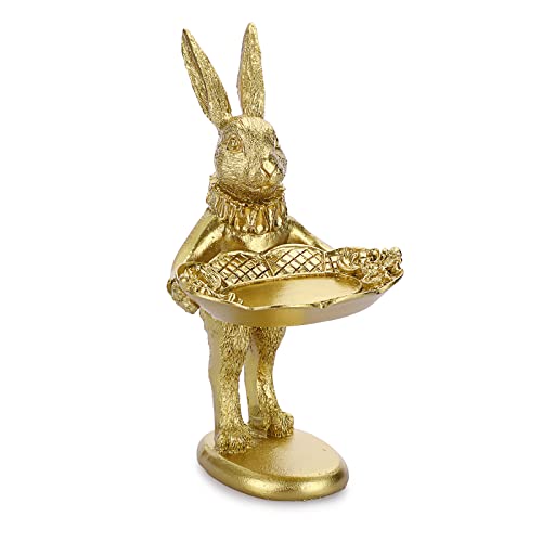 ELLDOO Small Golden Bunny Figurine Jewelry Ring Tray Decorative Serving Rabbit Statue Ornament Animal Sculpture Home Arts Desktop Accessories Table Decor, Standing Bunny - style: Standing Rabbit