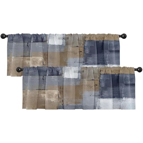 Emvency Valances for Windows, 2 Pack, 52x18 Inch, Abstract Grey - color: Abstract Grey and Brown, size: 52"W x 18"L (Pack of 2)