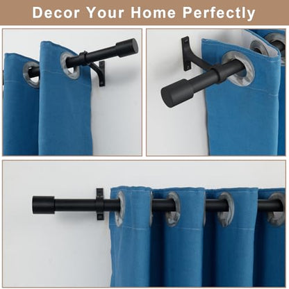 Matte Black Heavy Duty Telescoping Curtain Rods, 12-20 Inch, Side Mount, Cap Finials - color: Matte Black, size: 12-20"