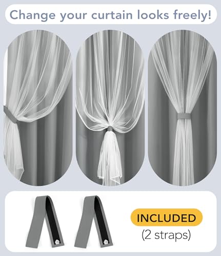100% Blackout Curtains with Sheer Overlay, Grey, 52 x 84 inch, 2 Panels - color: Grey, size: 52"W x 84"L (Pack of 2)