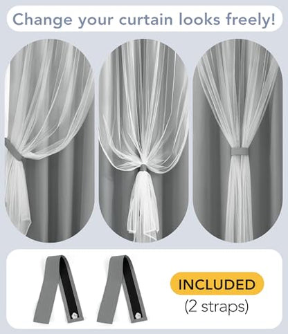 100% Blackout Curtains with Sheer Overlay, Grey, 52 x 84 inch, 2 Panels - color: Grey, size: 52"W x 84"L (Pack of 2)