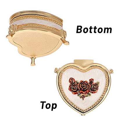 Hipiwe Heart Shape Metal Jewelry Box Antique Trinket Box Carved Red Rose - color: Red, size: Small