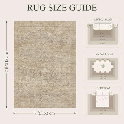 5x7 Washable Boho Area Rug, Non-Slip Dark Beige Bedroom Soft Carpet - color: Dark Beige, size: 5' x 7' (Rectangular)