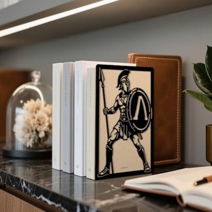 Peacoblue 5.3"x4.3"x7.9" Metal Bookends, Heavy Duty Book Ends for Shelves - style: Spartan Warrior