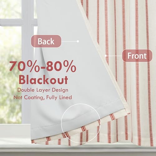 DriftAway Farmhouse Double Layer Linen Blackout Tie Up Curtains Thermal Insulated Vertical Striped Fully Lined Balloon Roman Shade Bathroom Window Adjustable Rod Pocket 31 Inch by 47 Inch Red - color: Red, size: 31"W x 47"L (Pack of 1)