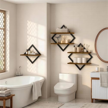 Floating Shelves for Wall, Set of 3 Hanging Shelves, Rustic Brown - size: 3-Pack