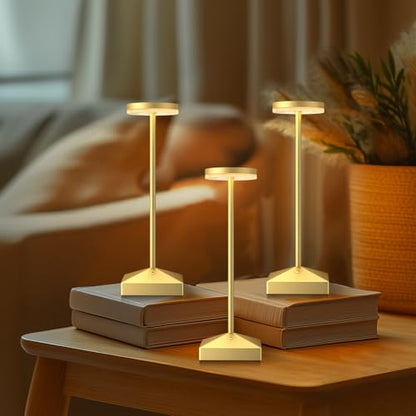 3 Pack Small Gold Rechargeable Cordless Table Lamps Dimmable - color: Gold-C