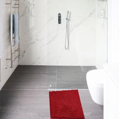 Non-Slip Bath Rug,Extra Soft Microfiber Bedroom Shag Carpet with Anti-Slip Backing,Water/Dust Absorbent Fast Dry Shower Mat,Sound Insulated Stairs Pad,Machine Washable (Red,19 x 31 Inches) - color: Red, size: 19"x31"