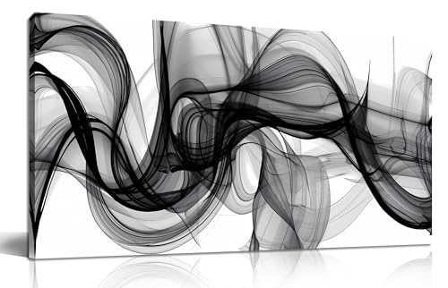 ENTANUB Abstract Wall Art for Bedroom, Black and White Canvas Wall Decor for Living Room, Smoke Picture Print, Size 40 x 20 Inches - color: ABSTRACT-44, size: 40L" x 20W"
