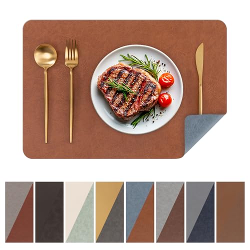 SHACOS Faux Leather Placemats Set of 8 Place Mats Table Mats, Brown Blue - color: Brown and Blue