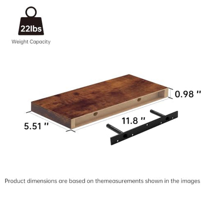 2 Pack Small Floating Shelves, 11.8" x 5.5" x 0.98", Rustic Brown - color: Rustic Brown, size: 11.8''(Thinner)